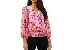 NWT Women's Purple Metallic Floral Print Blouse Shirt Petite XL